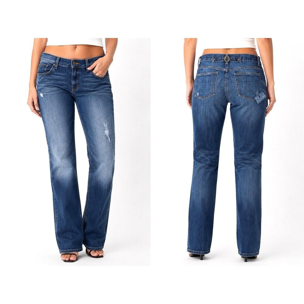 Gap 1969 Easy Straight Jeans Distressed Patchwork Medium Wash Y2K 28/6 Grunge